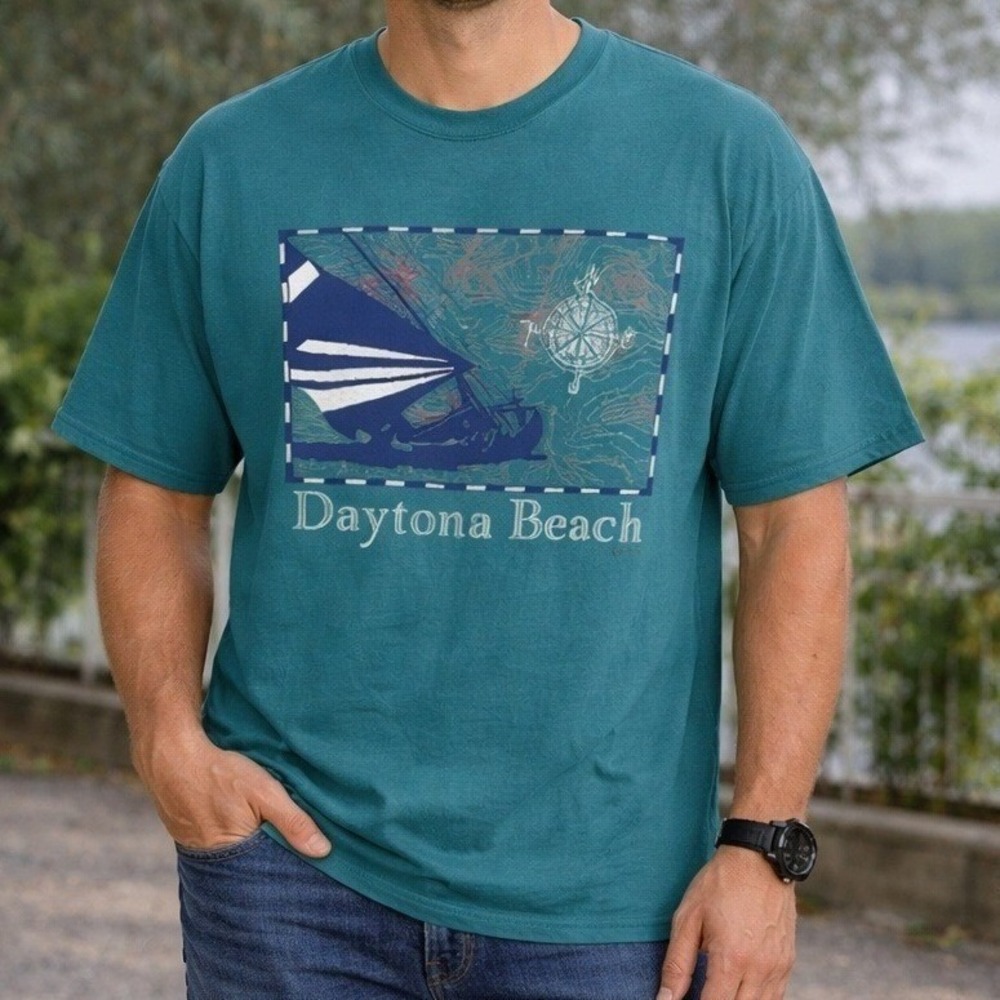 Vintage 90s Single Stitch Graphic Tee T-Shirt Men's XL Daytona Beach Map USA